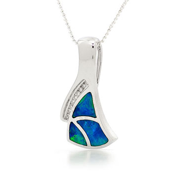 Opal Jewellery 14k White Gold Solid Inlay Opal Pendant, opal jewellery