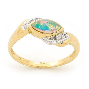 OAR2008 - 18k Yellow Gold Solid Light Opal Ring - Opals Australia Jewellery
