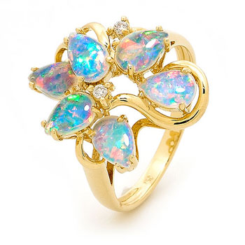 OAR2123 - 18k Yellow Gold Solid Light Opal Ring - Opals Australia Jewellery